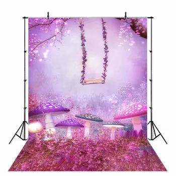

Spring Fairy Light Purple Mushrooms Floral Swing Photography Backdrop Photo Studio Prop Printed New Born Children Backgrounds