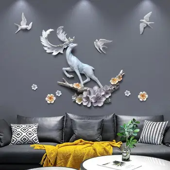 

Modern Resin Deer Flying Swallow 3D Relief Painting Wall Mural Home Livingroom Wall Hanging Crafts Hotel Wall Sticker Decoration
