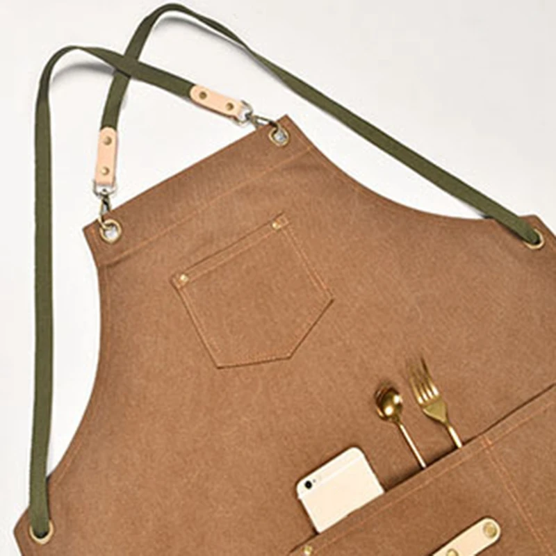 BBQ Apron Bib Chef Kitchen Apron Female Men Barista Bartender Pocket Family Barber Chef Coffee Restaurant