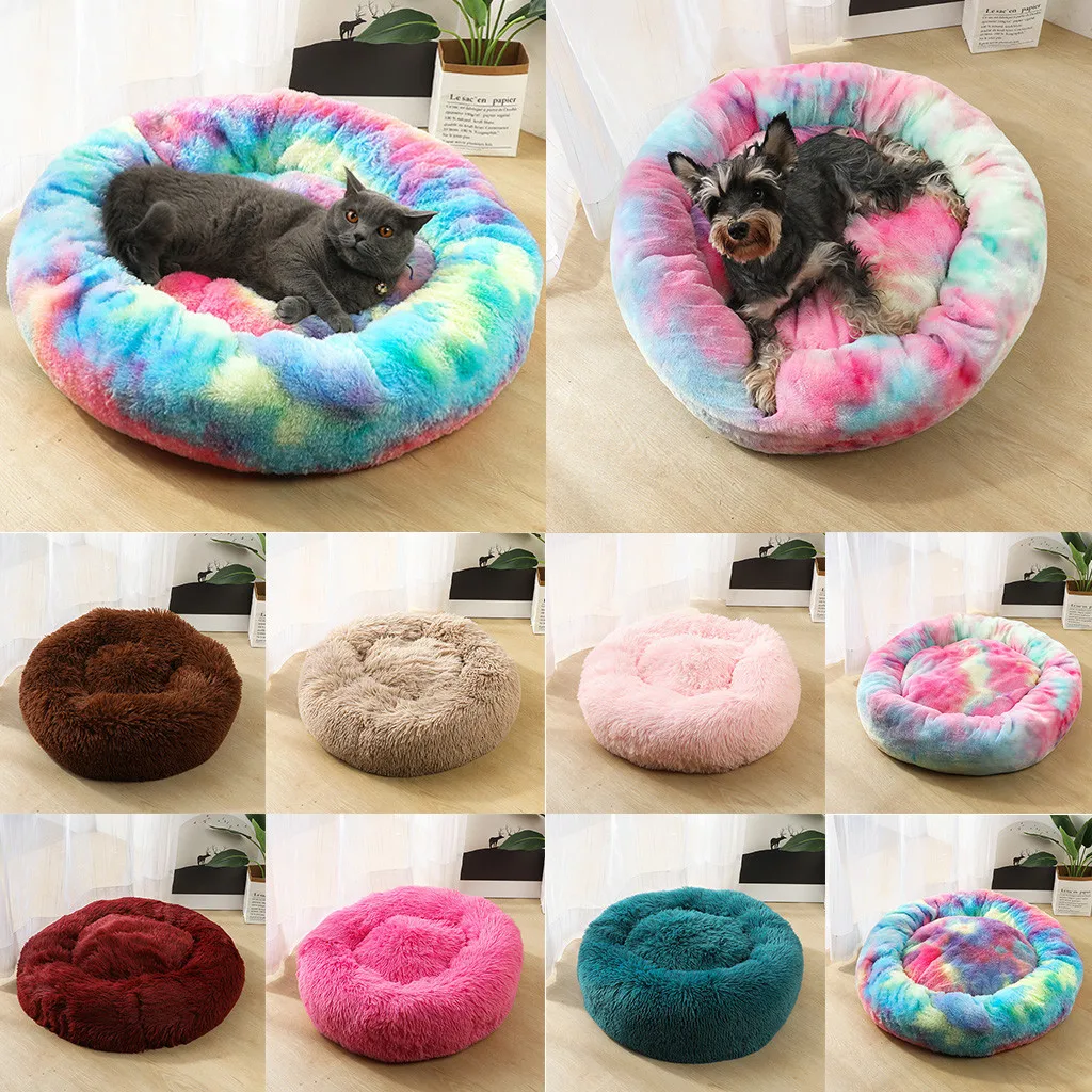 Cat Bed Round Plush House Pet Dog Bed Kitten Kennel Winter Warm Sleeping Bag Puppy Cushion Mat Portable Cat Supplies Cats Nest