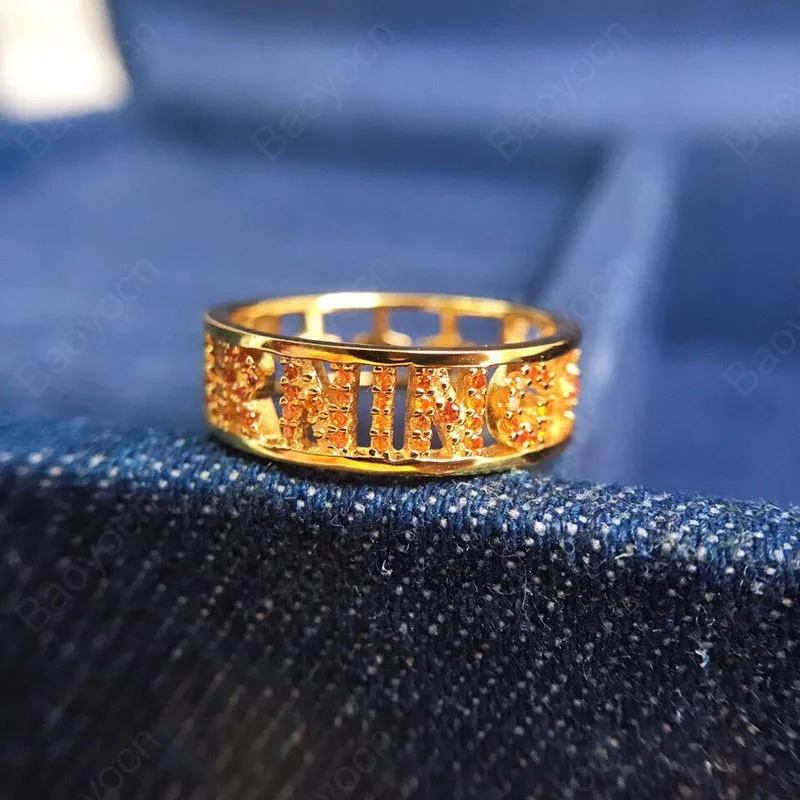 

Baoyocn Fashion 925 Sterling Silver Gold Color Letter Ring Cubic zirconia Orange Letters Warning Rings Women Brand Jewelry