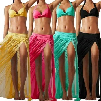 

Fashion Women Swimwear Solid Bikini Cover Up Sheer Beach Skirt Sarong Pareo Long Maxi Skirt