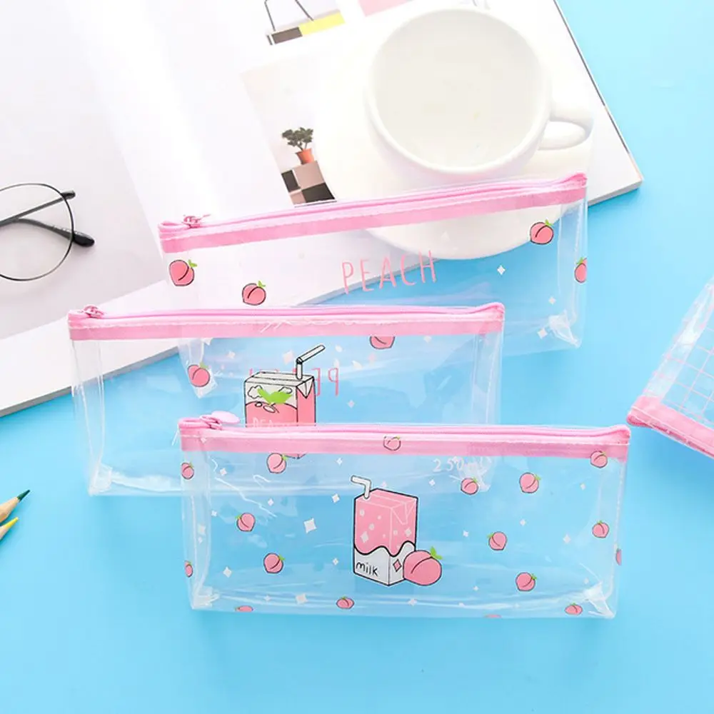 Peach Milk Transparent PVC Pencil Case Cute Storage Bag Stationery Student pouch School Pen Supplies|Пеналы| |