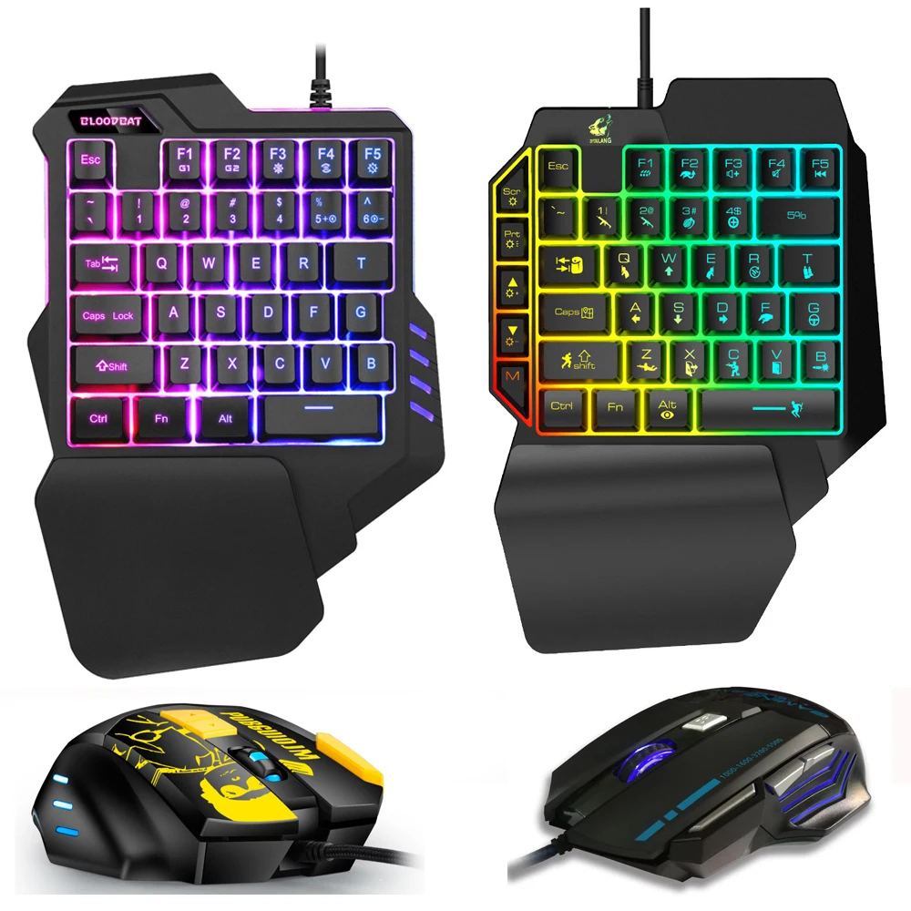 Игровая клавиатура и мышь с помощью одной руки Макро запись, клавиатура цветная подсветка эргономичная клавиатура для PUBG пистолет для игровых ПК