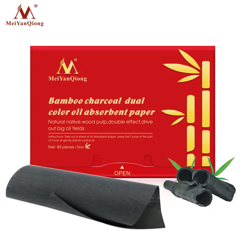 90 шт./упак.,, бамбуковый уголь, двухцветная маслянопоглощающая бумага для лица, Матирующая ткань