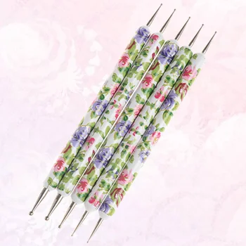 

5pcs Printed Flowers Rod Nail Art Painting Pens Dual-end Pen Dotting Tools for Manicure Carving Modeling