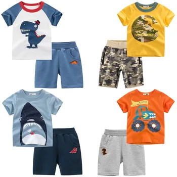 

Kids Summer Clothes Dinosaur Shark Animal Costume Children Toddler Boys Clothing T-shirt+shorts Boutique Outfits 2 4 7 Years