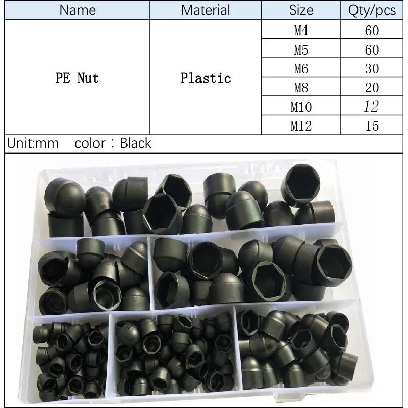 Black White Dome Protection Cap Covers Exposed Hexagon Plastic PE Nut Bolt Assortment Kit