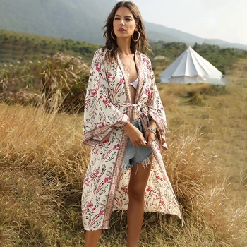 

2020 Sexy Print Beach Dress Cover Up Bikini Women Swimsuit cardigan kaftan Bathing Suit Beach Wear spring summer Swimwear Tunic