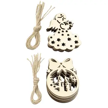 

10 Pcs Christmas Tree Wood Ornaments Angel Roundball Tree Hanging Embellishments With Hemp Ropes For Christmas And DIY Crafts
