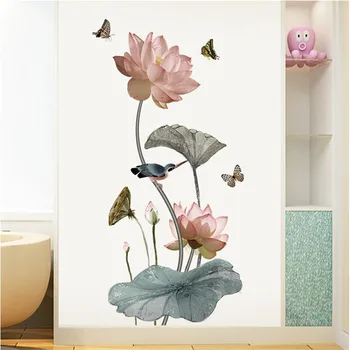 

Water Lily Wall Sticker Beautiful Flower Lotus Home Decor Living Room Bedroom Mural Art Wallpaper DIY Poster Chinese Pattern Hot