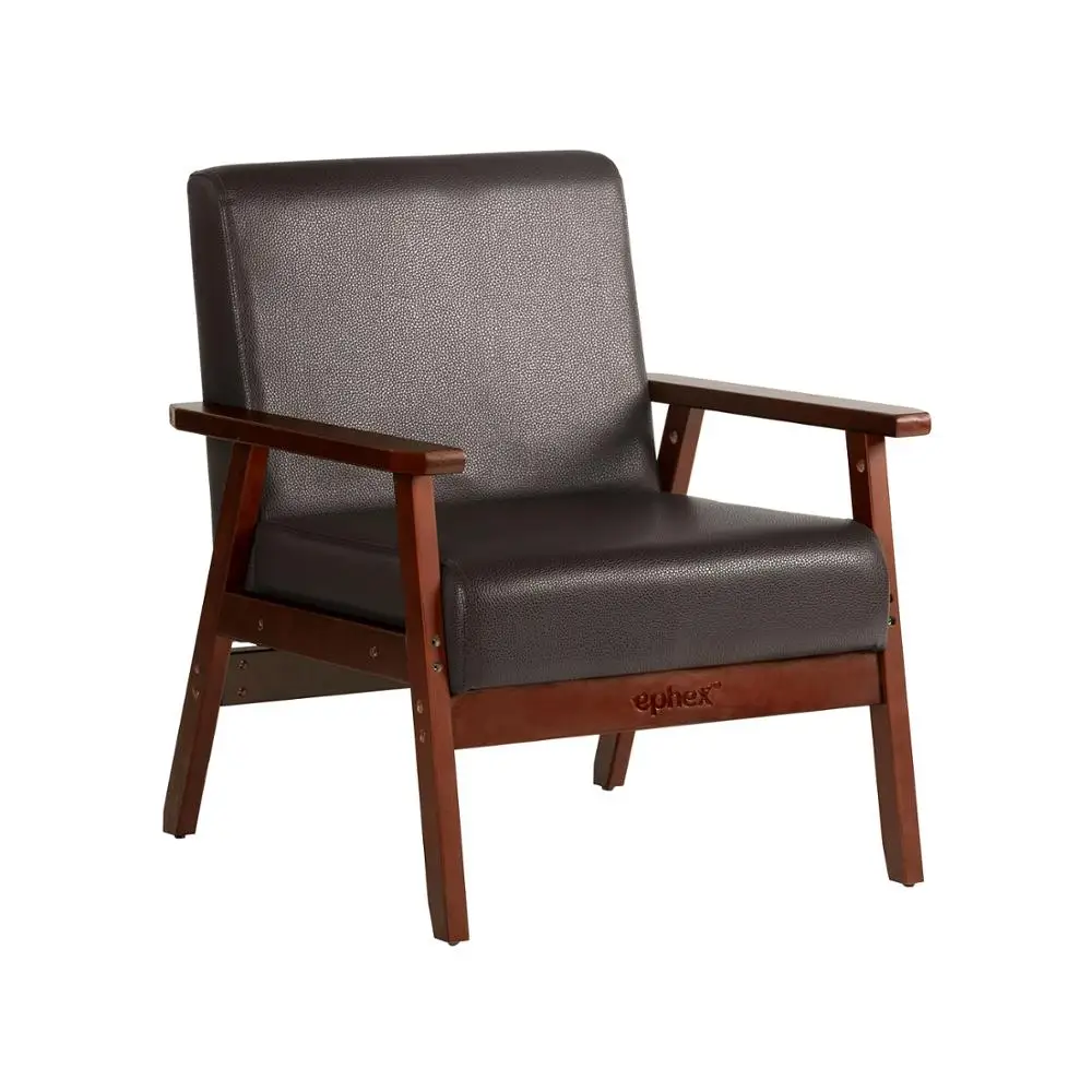 

Single Sofa Armchair Leather Upholstered Lounge Chair Guest Chair with Wooden Frame Comfy Chair Living Room Sofa Dark Brown