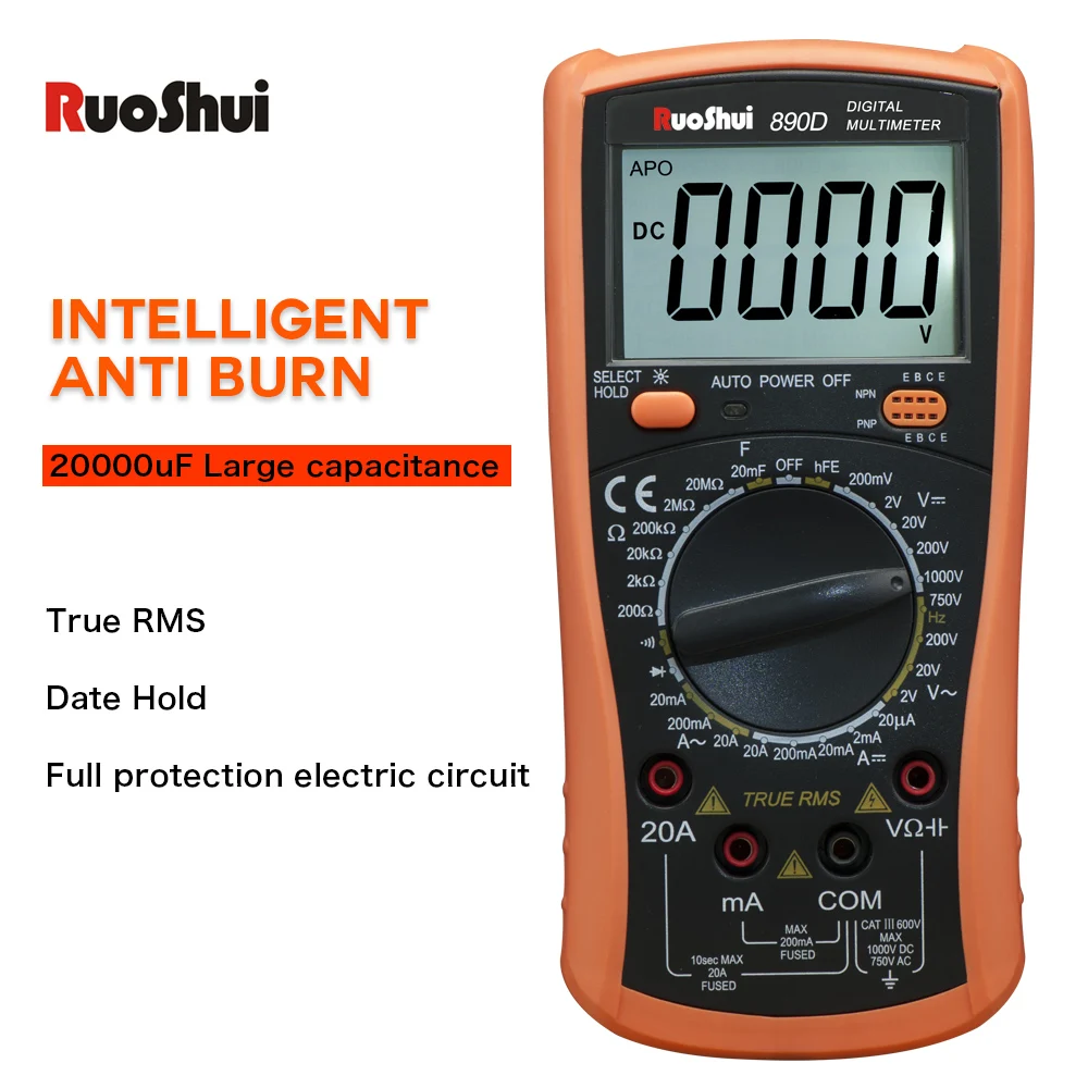 

RuoShui 890D Digital Multimeter High-precision multitester digital display backlight automatic shutdown 20000UF with true RMS