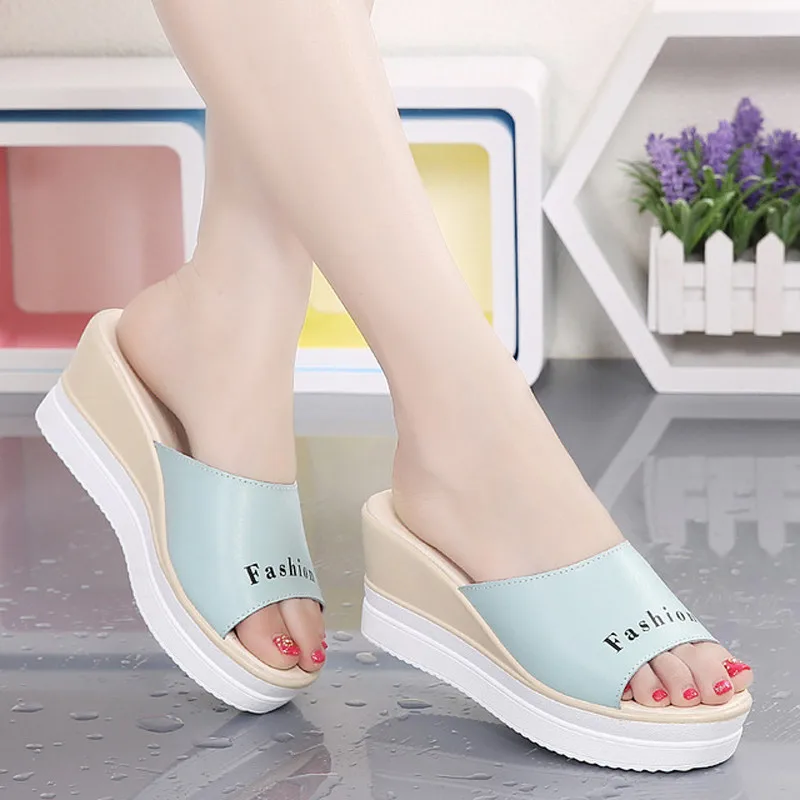 BEYARNESummer/женские шлепанцы из натуральной кожи на платформе; Босоножки на каблуке; обувь на танкетке; женские шлепанцы; женские пляжные шлепанцы; E988