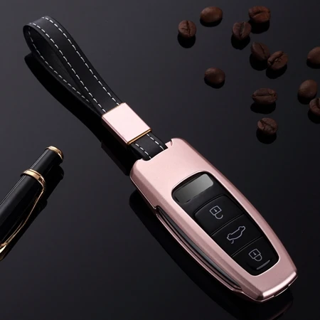 Высококачественная ключница из алюминиевого сплава, чехол-держатель для AUDI Q8 A7 A6, защитный чехол-кошелек - Название цвета: Розовый