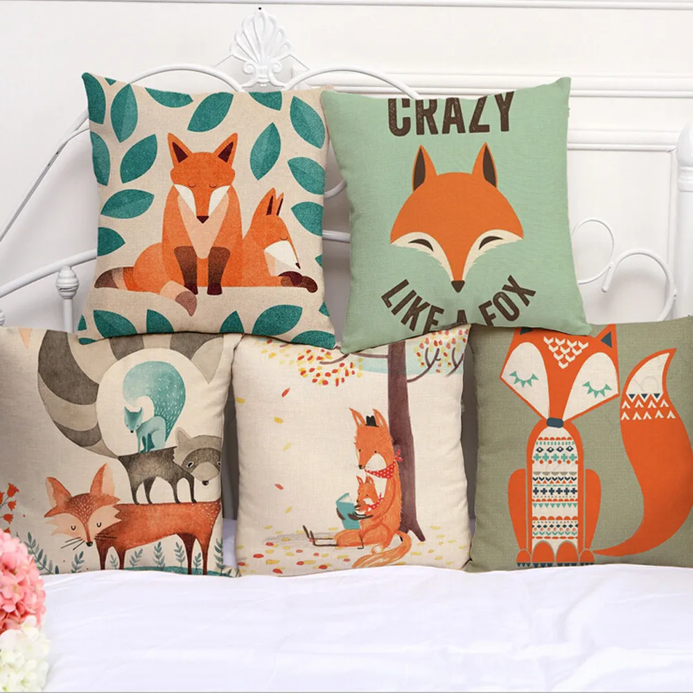 Christmas Fox Print Dyeing Sofa Bed Home Decor Pillowcase Cushion Cover Fall Thanksgiving Day Soft Linen Pillow Case 45 * 45cm | Дом и сад