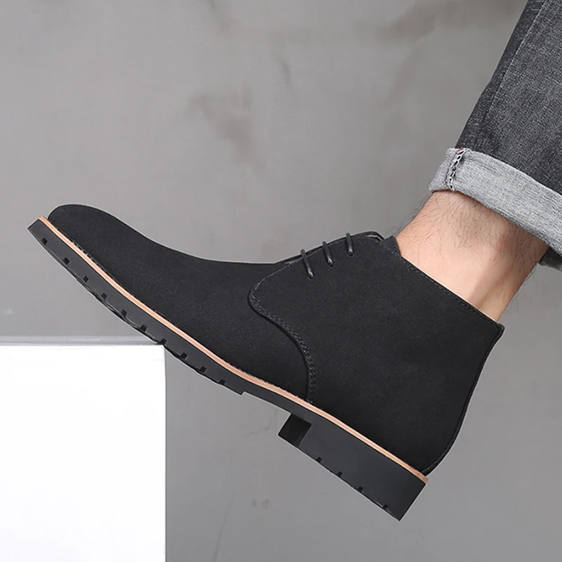 Suede Leather Boots Men Winter Casual Shoes Autumn Business Ankle Boots Plus Size Fashion Lace-Up Male Botas Hombre