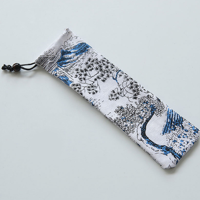 Style Cutlery Bag Reusable Travel Drawstring Pouch for Kitchen Tableware Fork, Spoon, Bamboo Chopsticks, Cleaning Brush