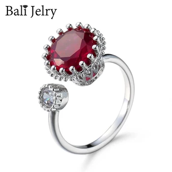 

BaliJelry Retro Women Ring 925 Silver Jewelry Accessories Round Ruby Zircon Gemstone Open Rings for Wedding Engagement Wholesale