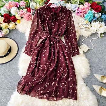 

STARK chiffon temperament with color joker tender spring wind fairy skirt waist long-sleeved dress elegant cultivate morality