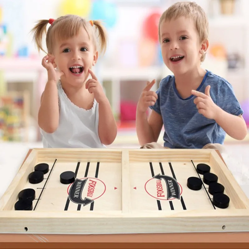 Wooden Slingpuck Game Fast Hockey Sling Puck Game Paced Slingpuck Board Game Parent-child Interactive Toys Children Party Games