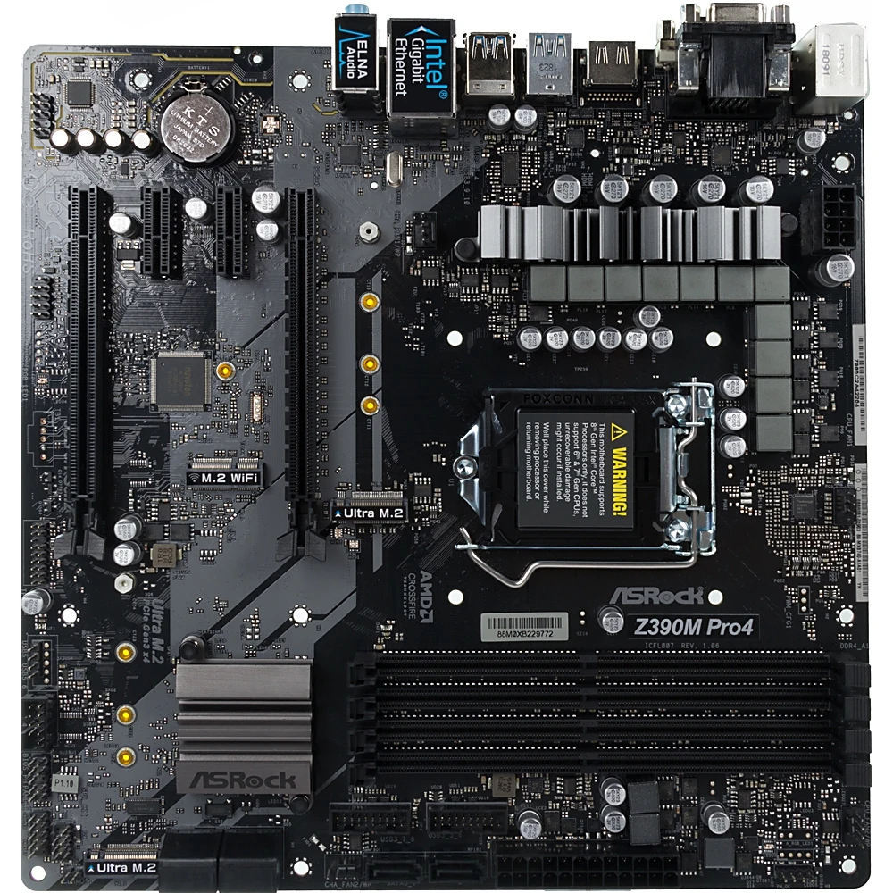 Материнская плата Asrock Z390M PRO4 Soc-1151v2 Intel Z390 4xDDR4 mATX AC`97 8ch(7.1) GbLAN RAID+VGA