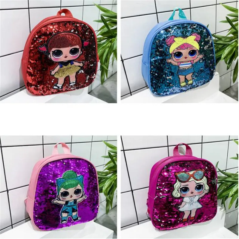 Hot Sell Cute LoL Dolls Sequin Look Cartoon Girl Backpack School Bag Kindergarten Action Figure LoL Surprise Children Gifts