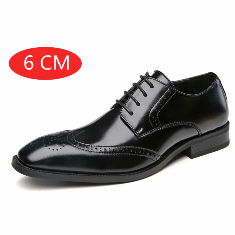 

6CM Taller Men Elevator Shoes Invisible Heels Man Leather Shoe Gentleman Wedding Oxfords
