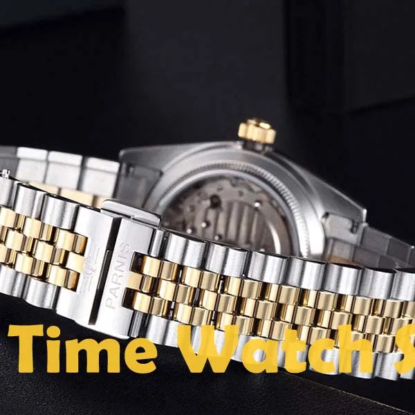 Parnis 36 мм роскошные золотые черные белые Автоматические наручные часы для мужчин унисекс окно даты водонепроницаемый сапфировое стекло