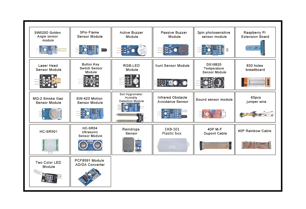 U30 24 в 1 комплект датчика для Arduino, raspberry pi 4 с плата GPIO, модуль расстояния и макетная плата