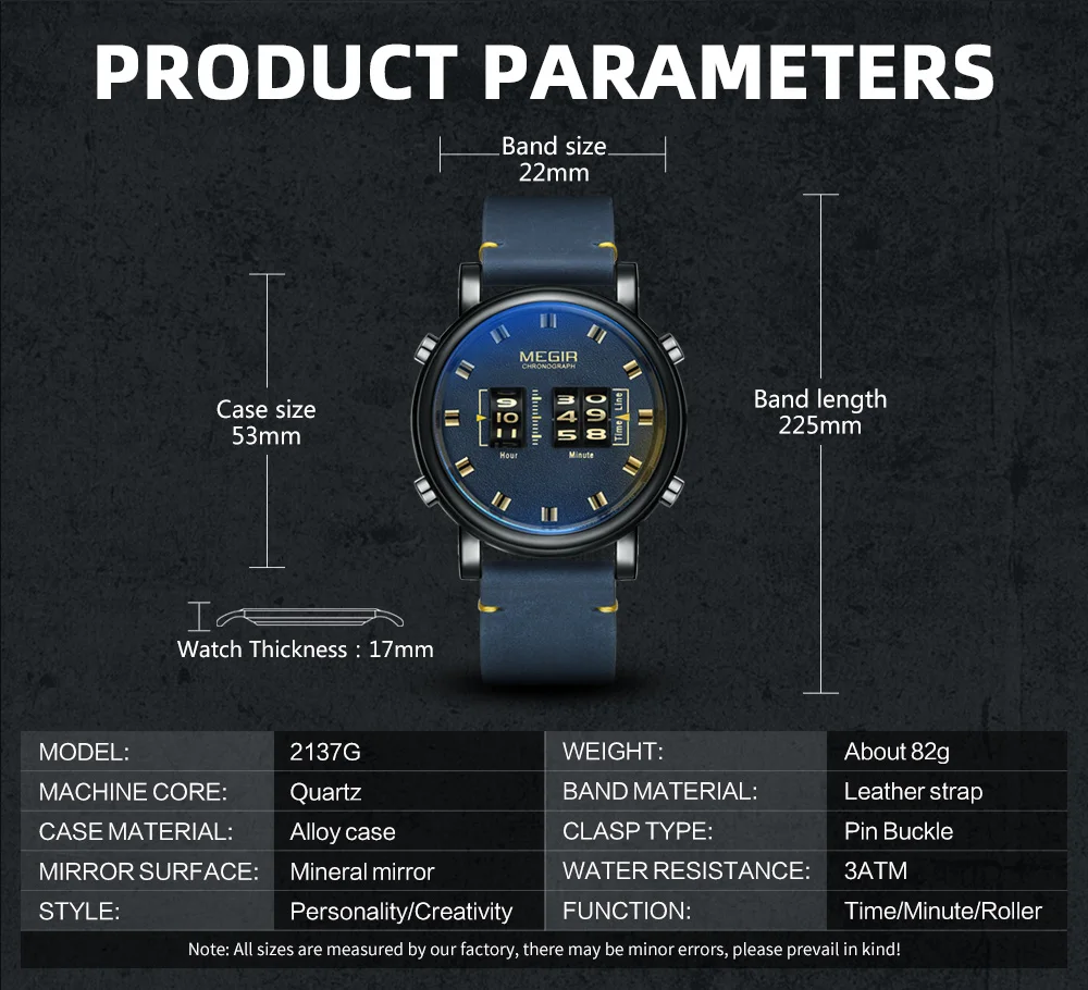 MEGIR, модные, мужские, роликовый дизайн, деловые часы, мужские, кварцевые часы, кожа, водонепроницаемые, повседневные, спортивные, мужские часы, Relogio Masculino