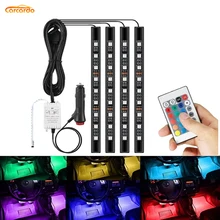 Светодиодный светильник Carcardo для стайлинга автомобиля RGB декоративные атмосферные лампы с пультом дистанционного управления 16 цветов декоративные огни для салона автомобиля