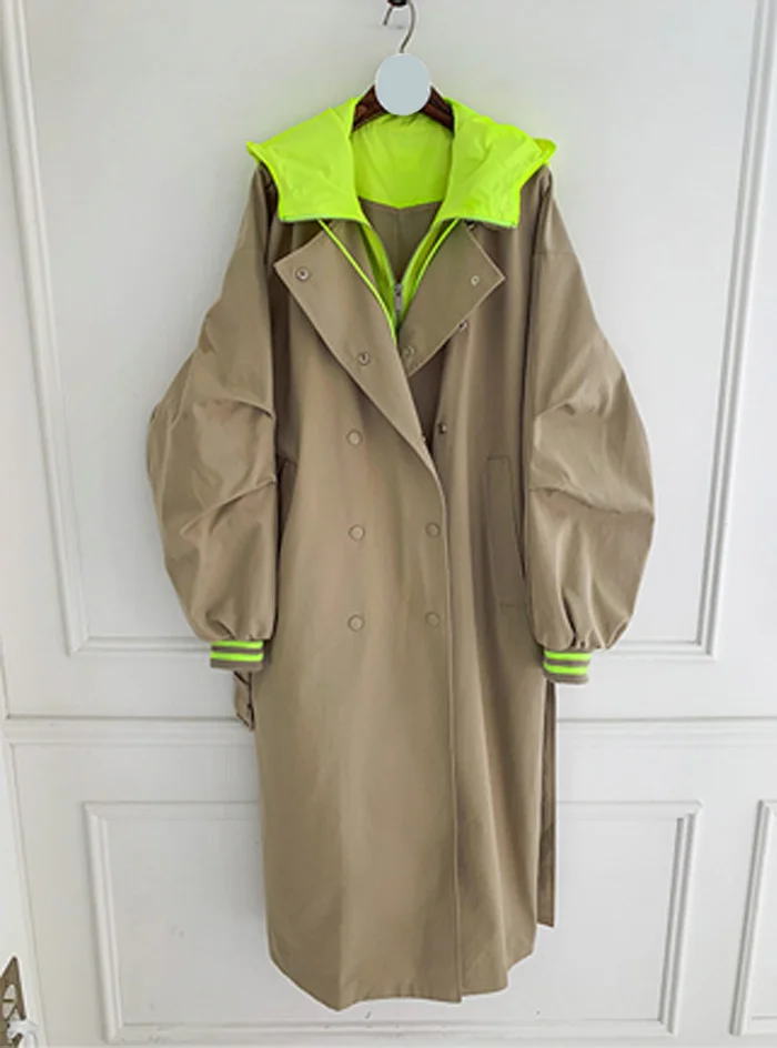 Autumn New Hooded Trench Coat Korean Plus Size Khaki Long Coat Female Trenchcoat Overcoat Fall Clothes