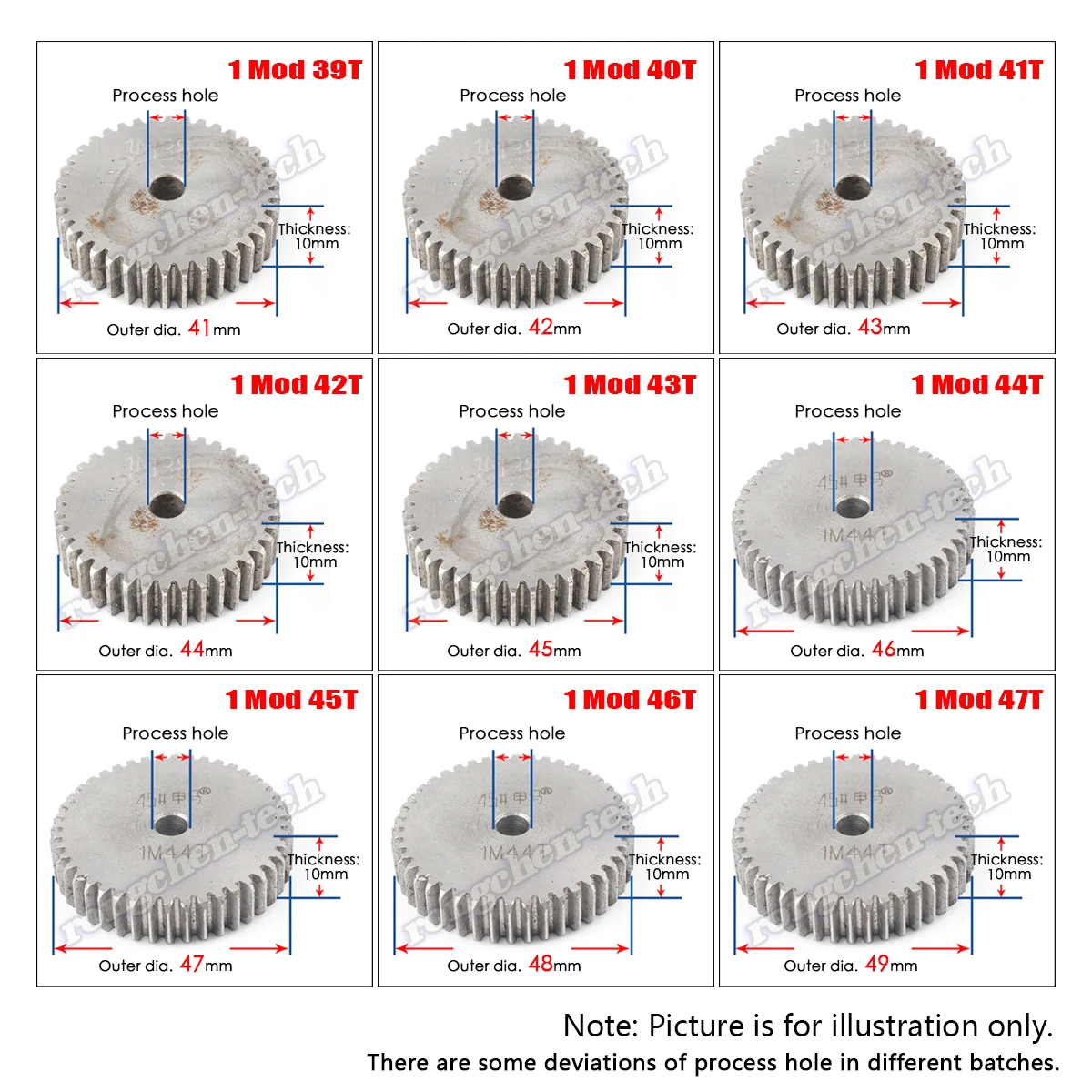 39T 40T 41T 42T 43T 44T 45T 46T 47T Mod 1 зубчатая передача передач Толщина 10 мм-45 # зеркальная |