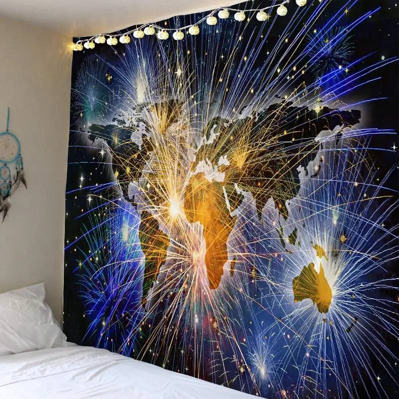 Weltexhome Christmas Fireworks Wall Hanging Merry Christmas Tapestry For Home Deco Christmas Gift Print Tapestries Plus Size