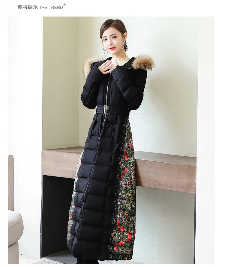 2022 Women's Winter Jacket Thick Printing Maxi  Long Cotton Coat Hooded Zipper Pocket Outwear Elegant Plus Size Overcoat QC288 Leather Jackets