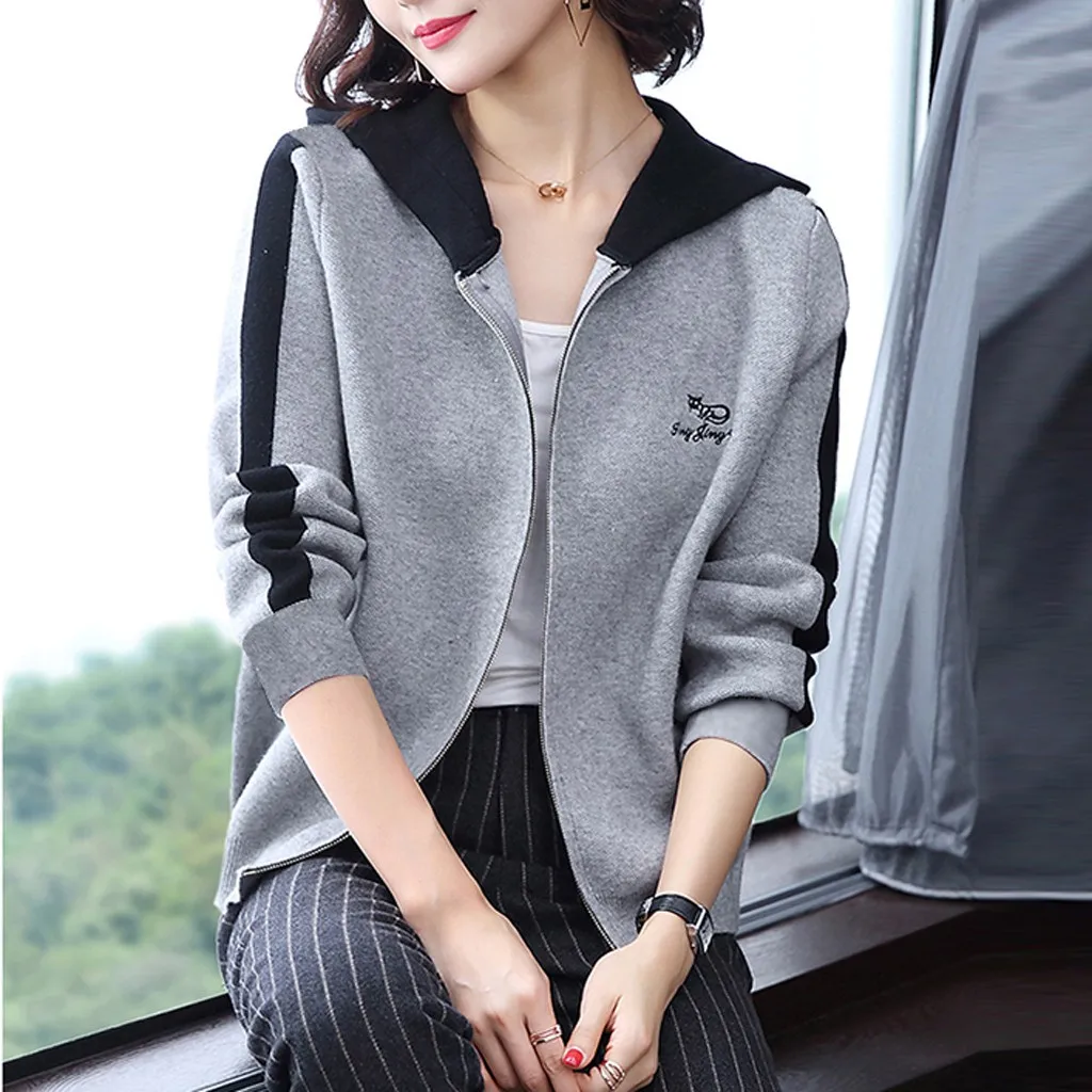 KANCOOLD coats Fashion Women Cardigan Coat Letter Printing Hooded Long Sleeve Blouse Sport new coats and jackets women 2019Oct10