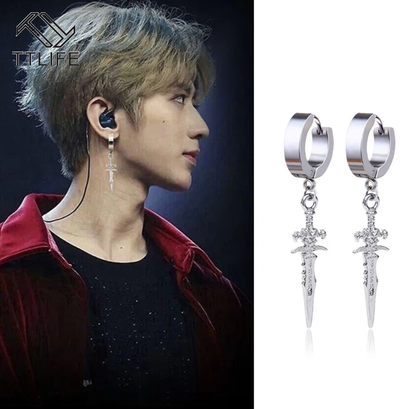 

TTLIFE 2020 Men's Stud Earrings Crosses Punk Hip Hop Stainless Steel Punk Earrings Cross Sword Pendant Grunge Earrings Jewelry