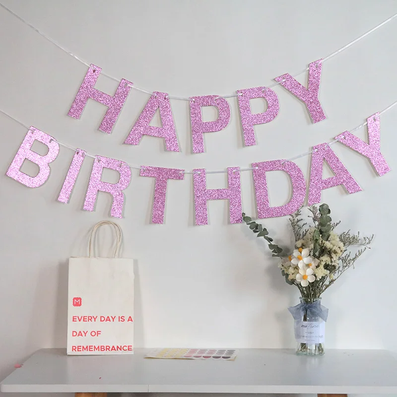 Birthday Banners Party Decorations Glitter Paper Garland Flags Baby Shower Photo Booth Hanging Supplies