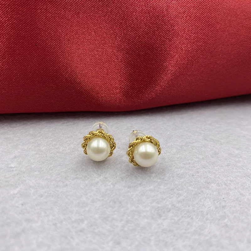 18k gold natural pearl stud earring (3)