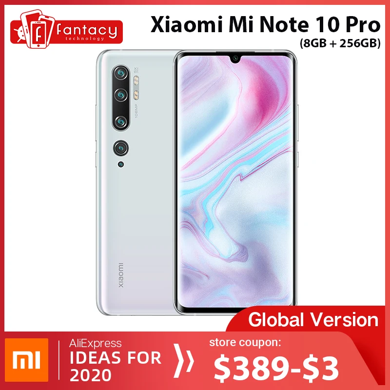 Global Version Xiaomi Mi Note 10 Pro 8GB RAM 256GB ROM 108MP Penta Camera Snapdragon 730G Octacore