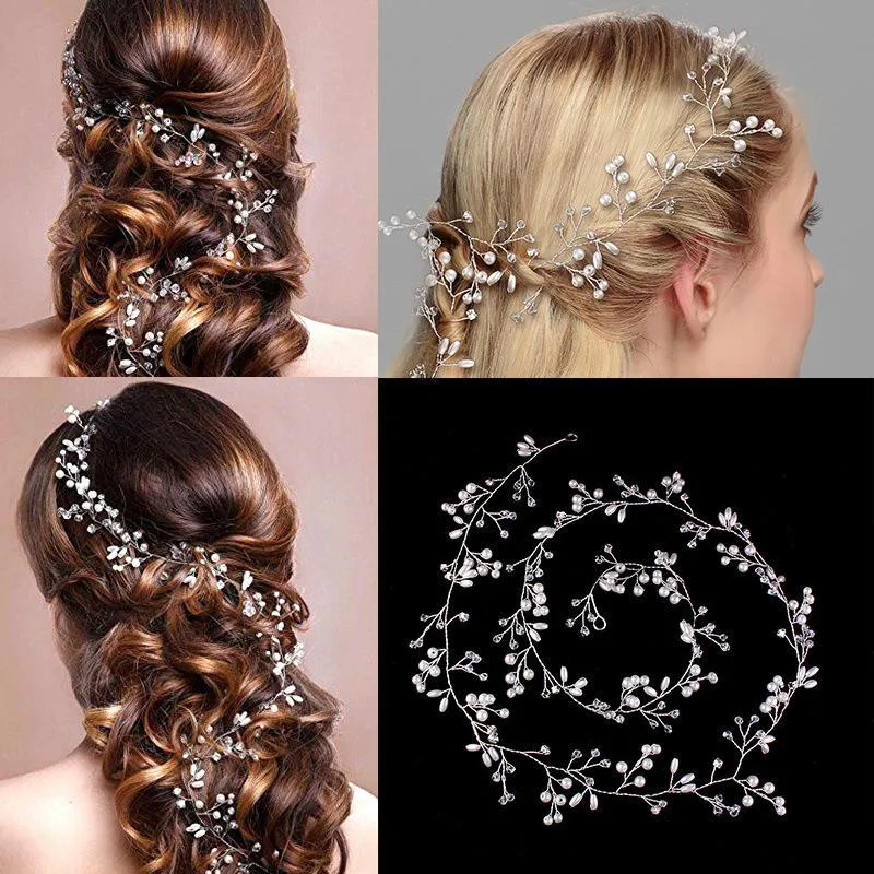 35 см модная с кристаллами и жемчугом лента для волос Свадебные украшения для волос для невест свадебные аксессуары для волос