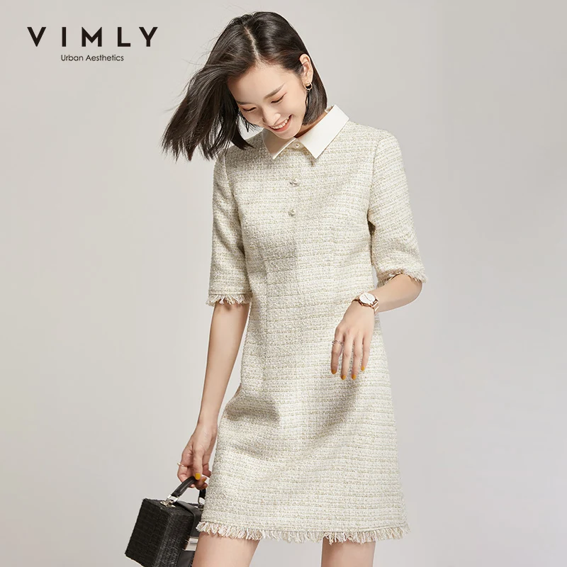 Женское винтажное платье Vimly однотонное с отложным воротником на молнии вечерние