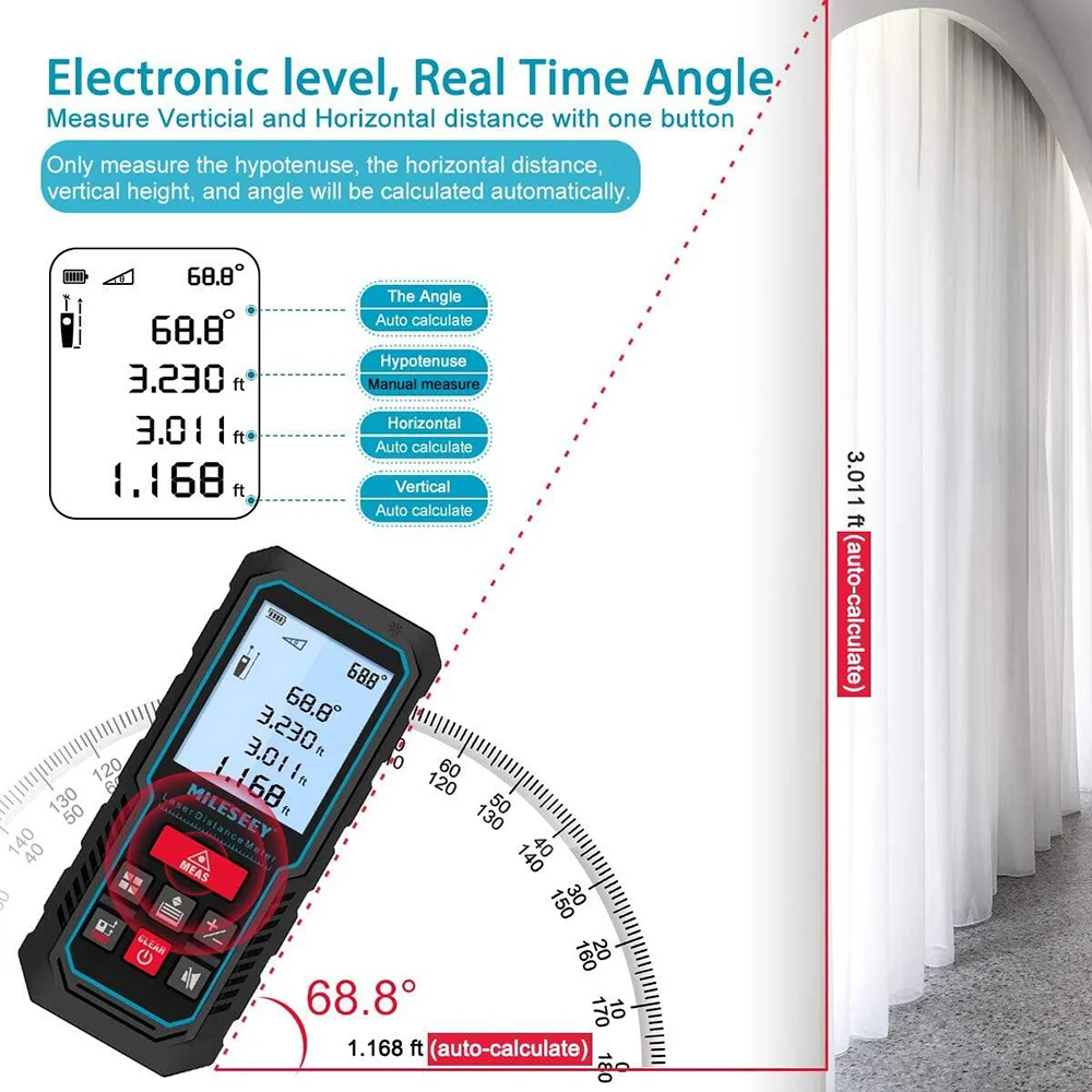 Mileseey S2 Laser Measure Rangefinder Handhold Mini Distance Range Finder Angle Meter Fast Result Screen For Home Construction laser rangefinder distance meter laser tape measure laser protractor