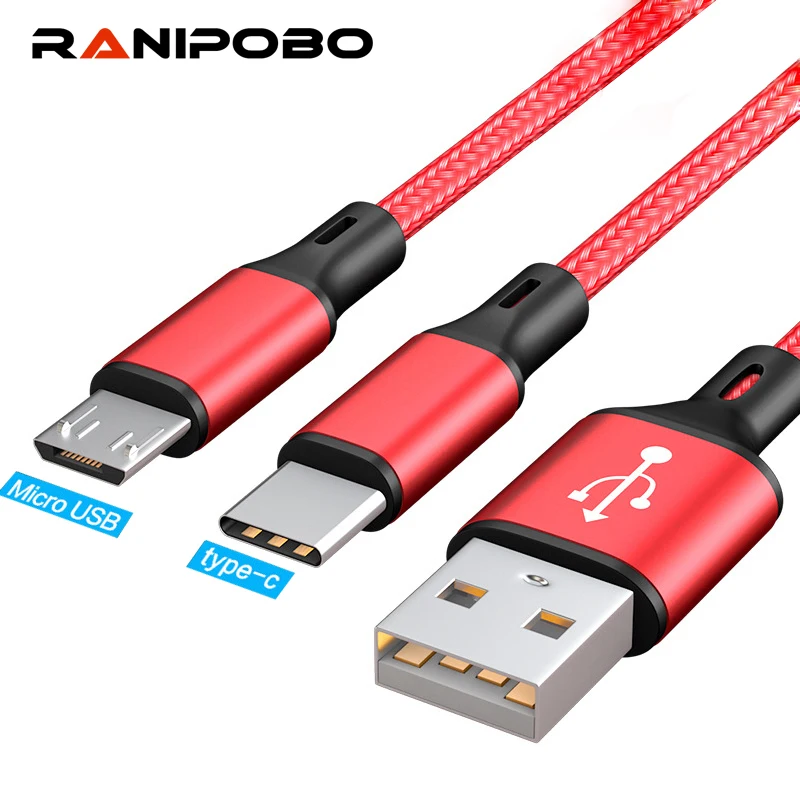 2 в 1 USB кабель Micro Type C кабели для быстрой зарядки зарядный шнур планшетов и
