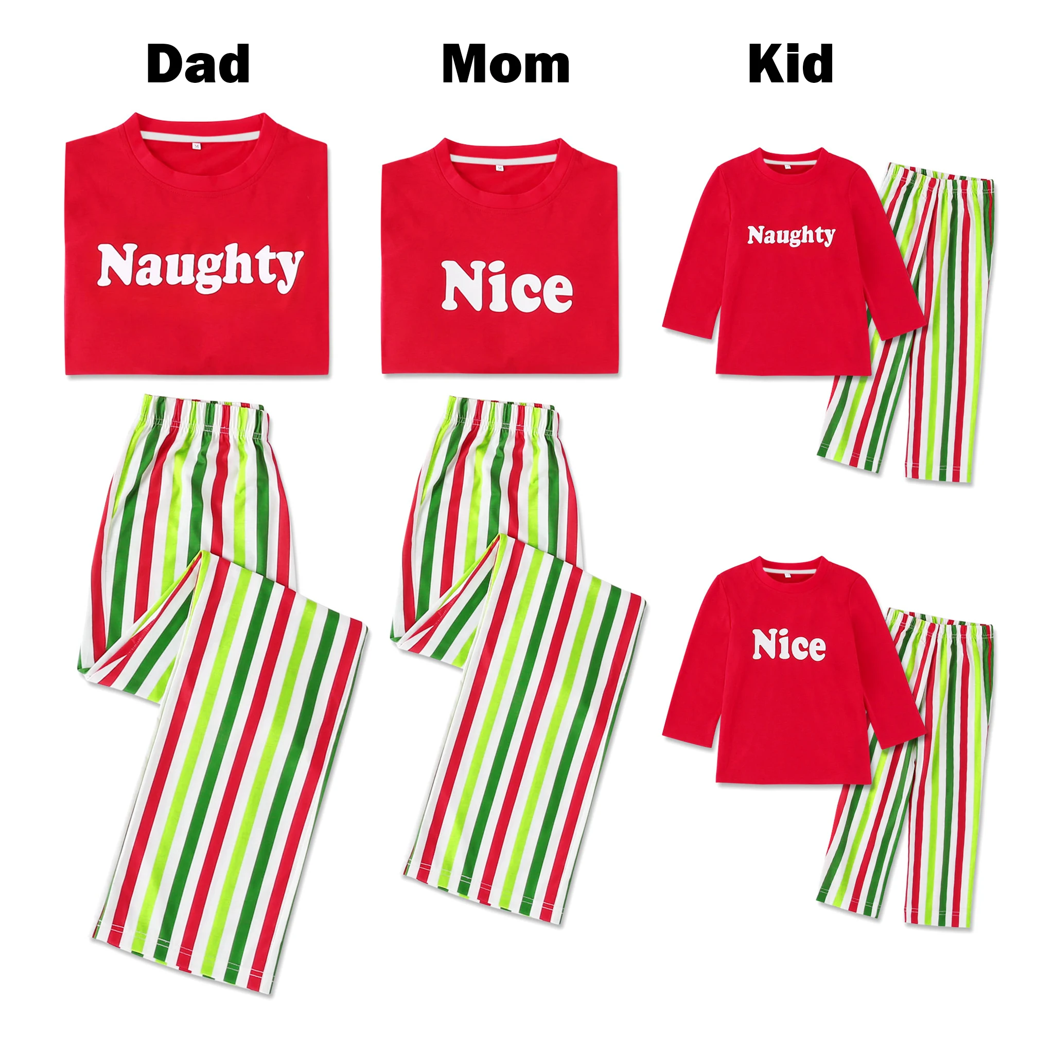 PatPat Naughty Nice Letter Print and Colored Stripes Family matching Pajamas Autumn Round Neck Long Sleeve Two-piece Suit | Мать и