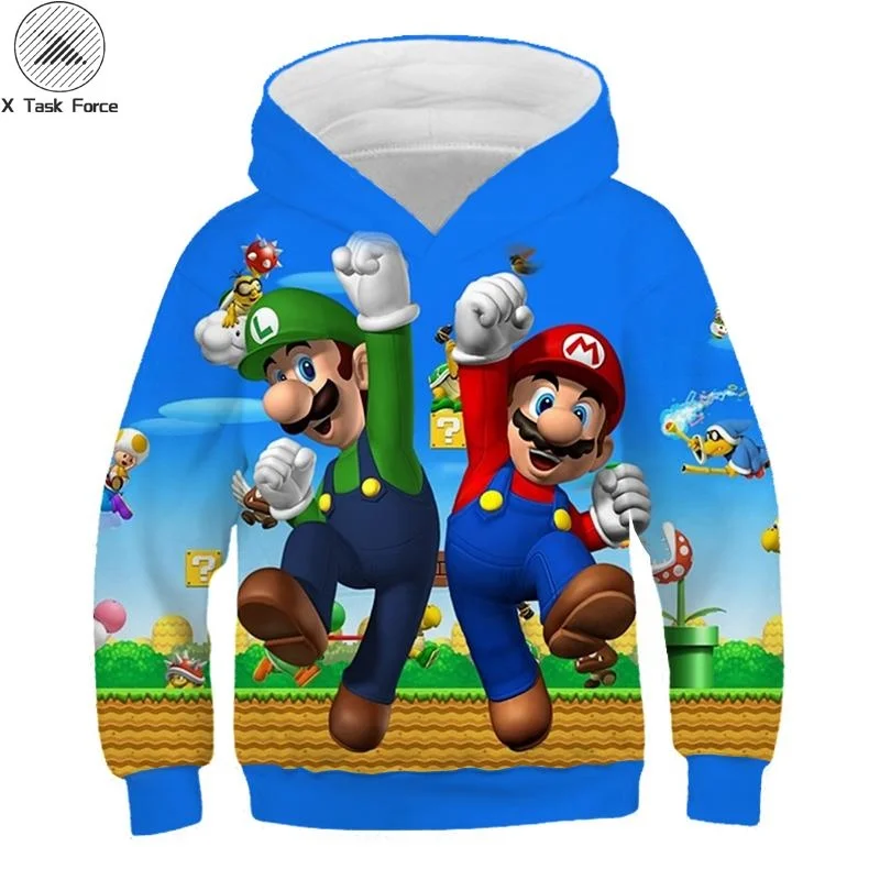

2019 Autumn New Style Hoodies Boys Cartoon Super Mario 3D print Hoodie Children Sweatshirt GirlsCasual Pullover Kids Jacket Coat