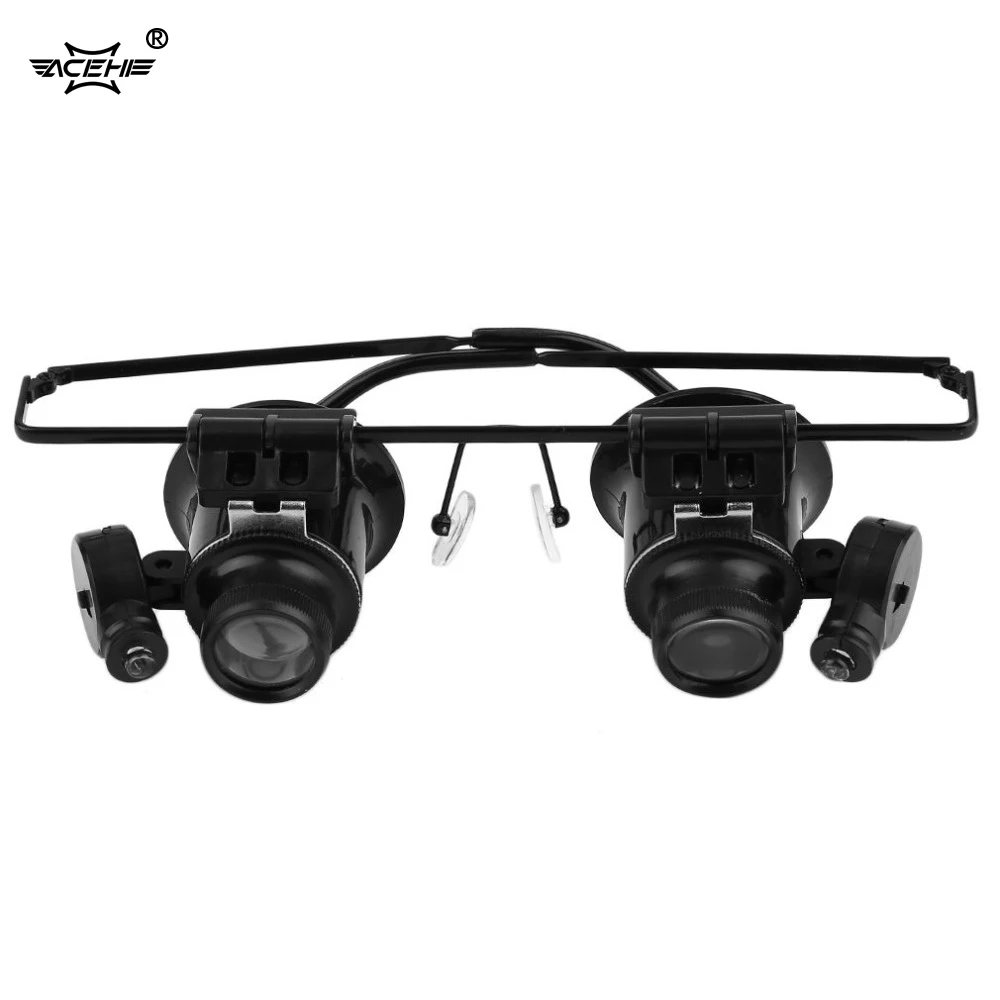 

ACEHE 20X LED Magnifier Glasses Acrylic Loupe Lens Magnifying Eye Glasses with Light Jewelry Watch Repairing Tools 9892A-II