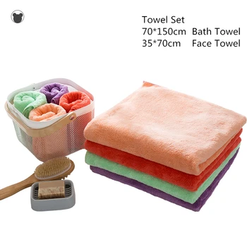 

2 PCS Bath Towel Set 70*150cm Extra Large & 35*70cm Medium Face Towels Soft Super Absorbent microfiber towel set bathroom Terry