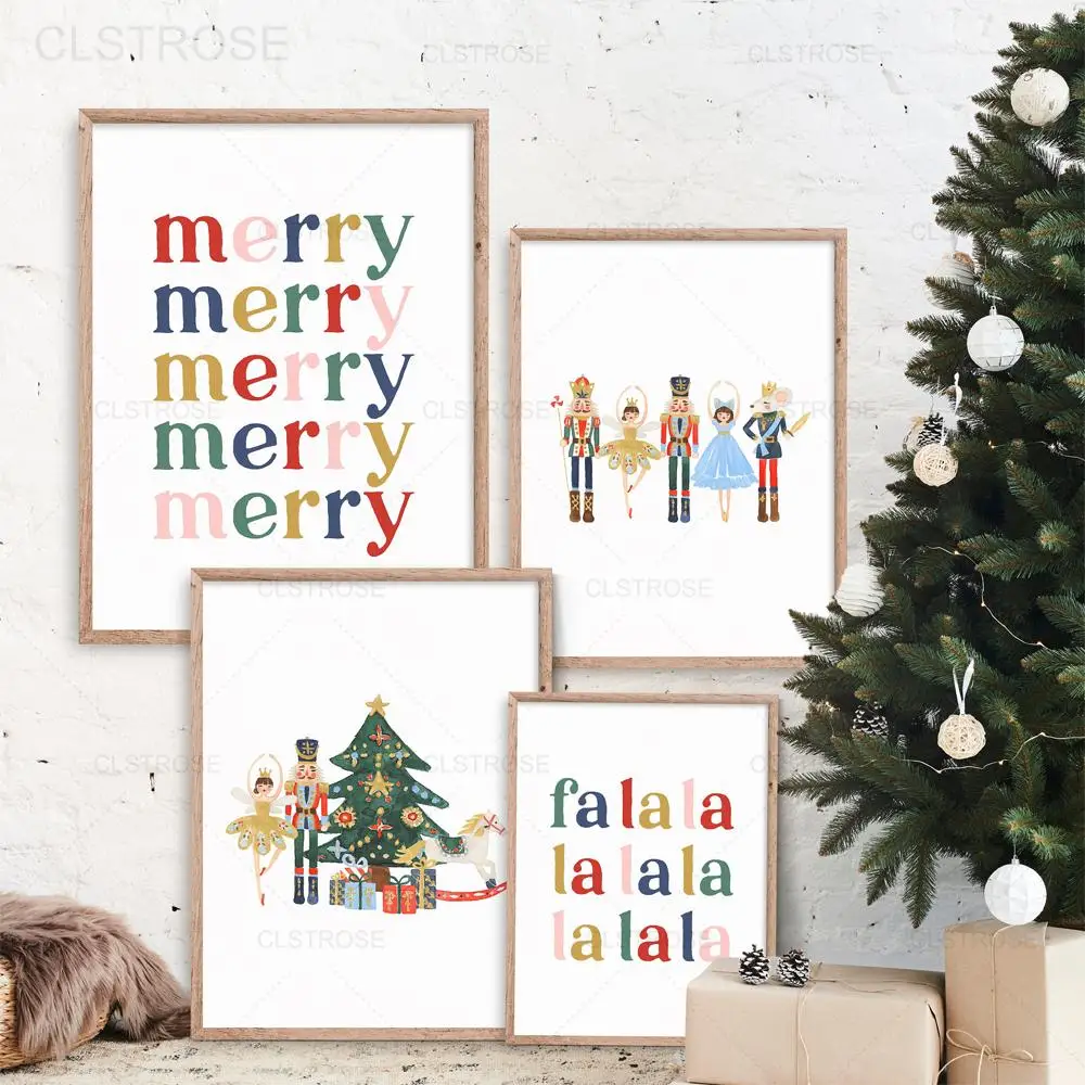 

Merry Christmas Cartoon Nutcracker Canvas Painting Nursery Decoration Nordic Letter Alphabet Pictures Home Decor Children's Room